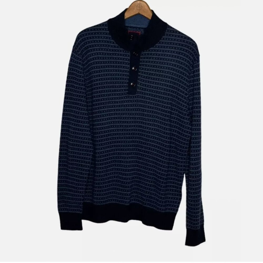 UNTUCKit Men's Medium M Navy Blue Engwen 100% Merino Wool Pullover Mock‎ Sweater
